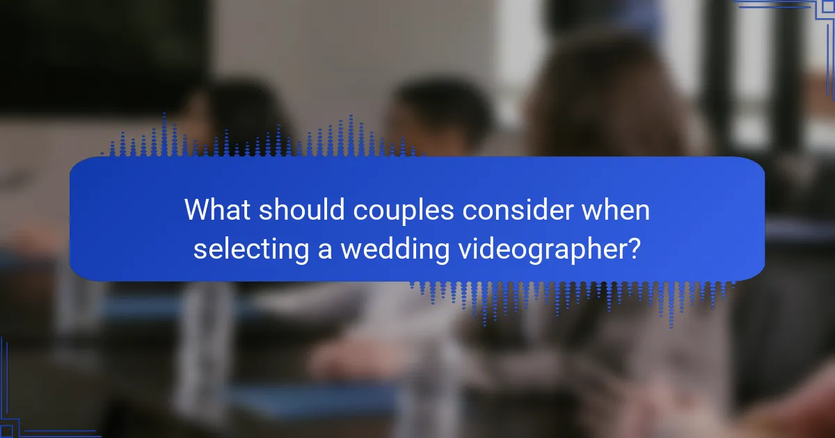 What should couples consider when selecting a wedding videographer?